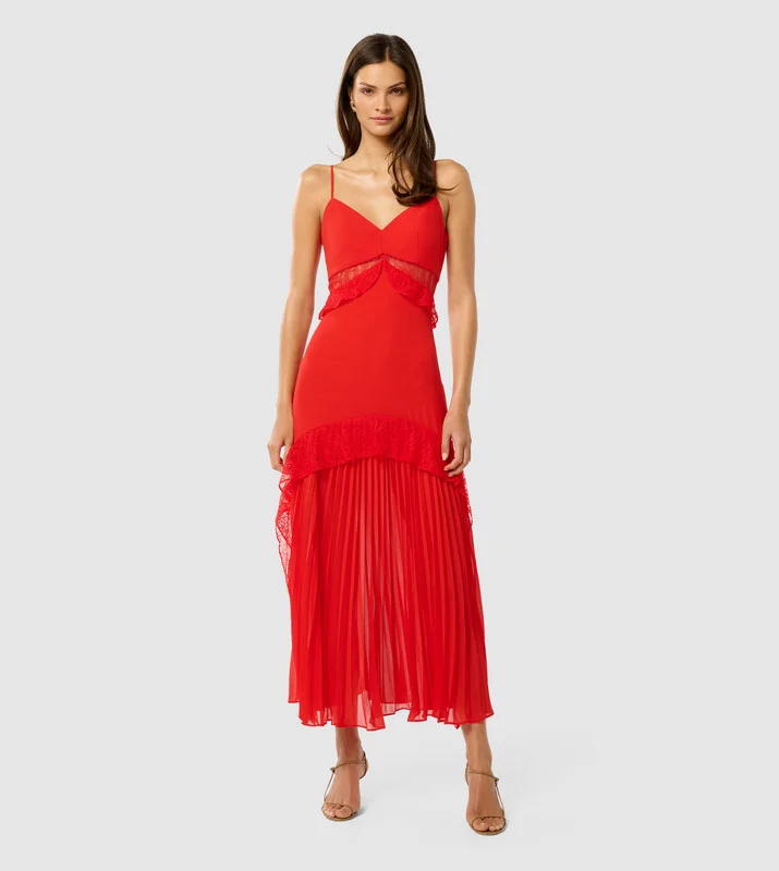 forever new  LARA Pleated Ruffle Midi Dress for Women | Best Price UAE